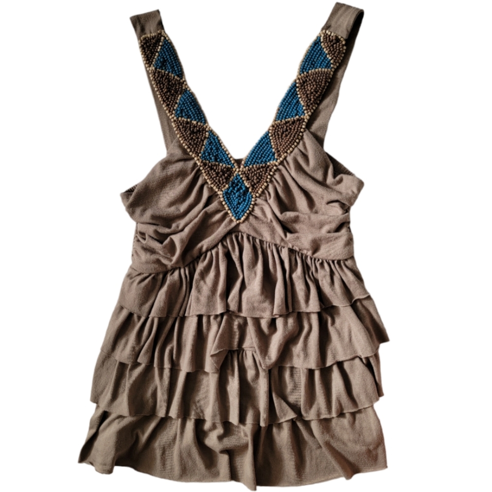 Wet Seal Beaded Flowy Ruffled Boho Top Size Medium